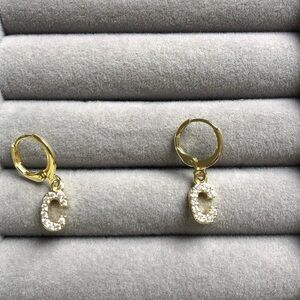 ✨Gold Hoop Earrings with Crystal Letter C Charm
